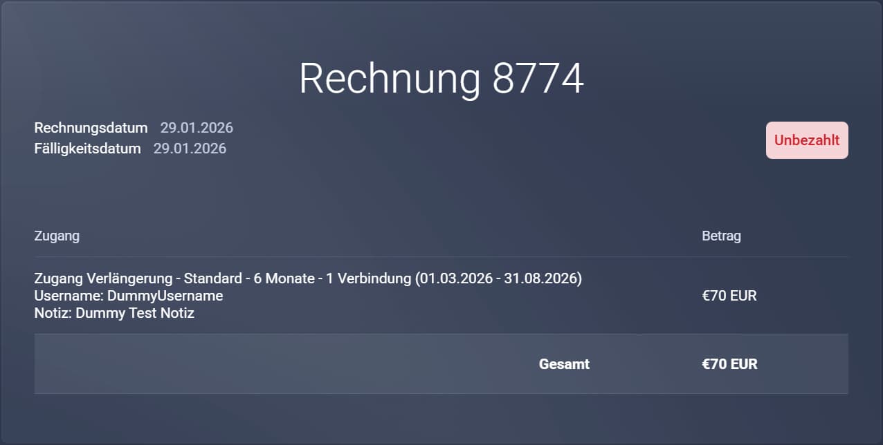 Rechnung Notiz