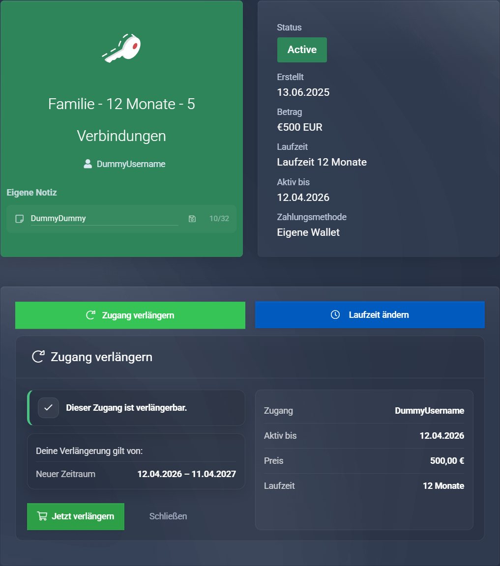 Verlängerung auf der Produktdetailseite