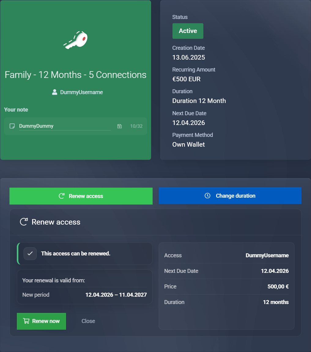 Renewal on product details page