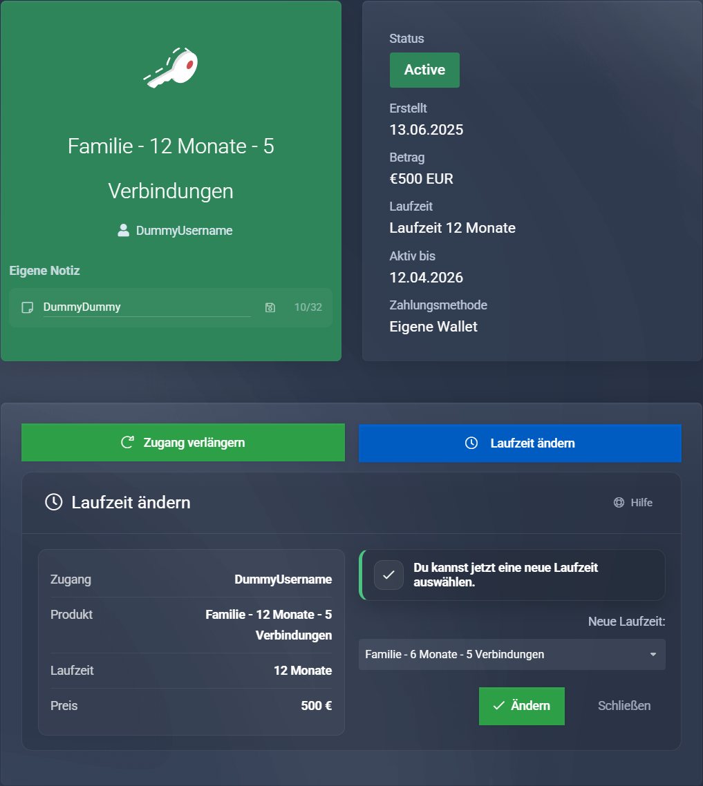 Laufzeit in den Produktdetails ändern