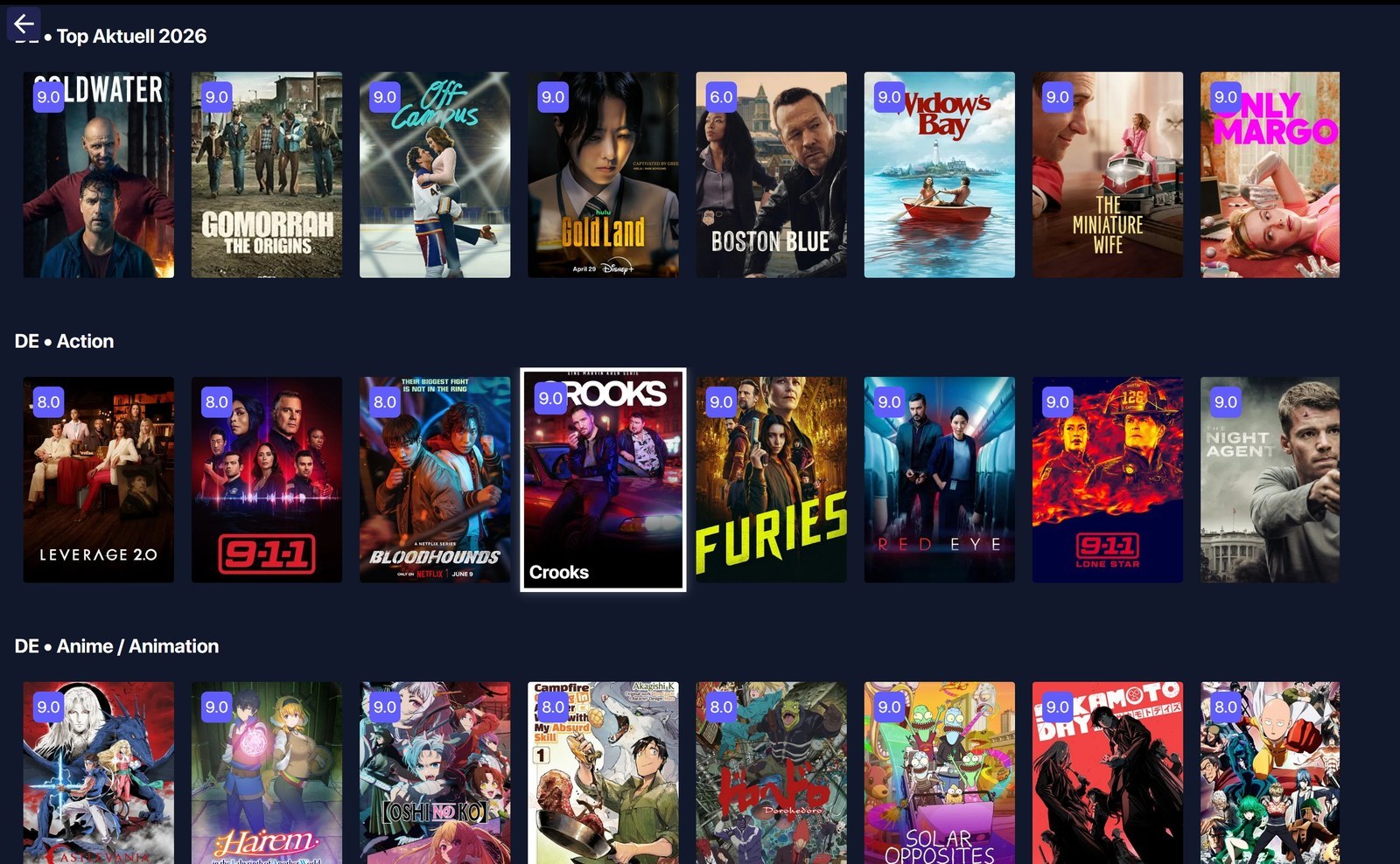 PC-Player: Bereich Top Aktuell mit neuen Filmen und Serien