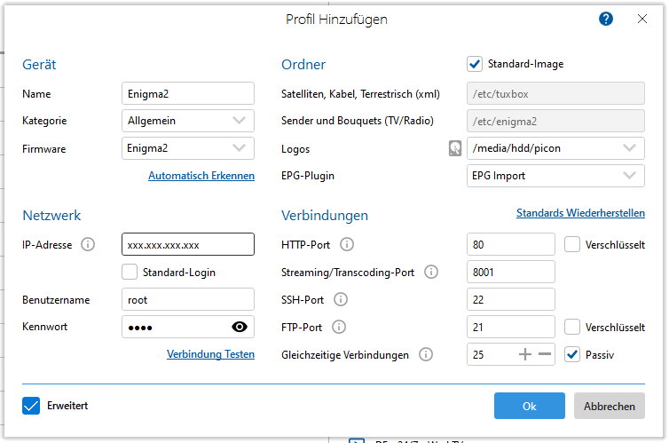 E-Channelizer: Gerät anlegen und Senderliste senden