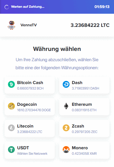 Currency selection in the payment module (no Bitcoin)