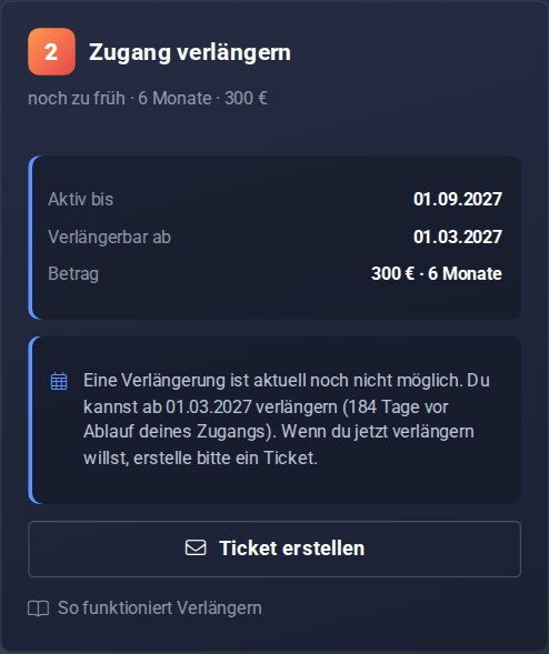 Noch zu früh: Übersicht mit „Verlängerbar ab“ und Knopf „Ticket erstellen“