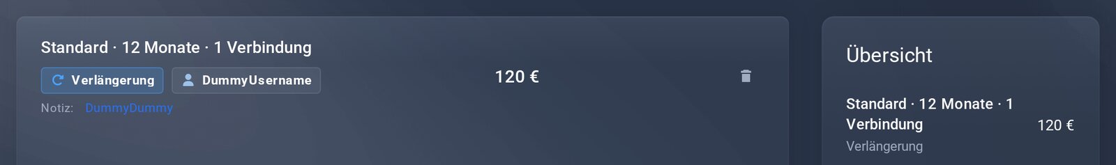 Kasse am Computer: Posten mit „Verlängerung“ und Username, rechts die Übersicht mit „Verlängerung“