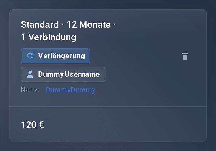 Kasse auf dem Handy: Posten mit „Verlängerung“ und Username