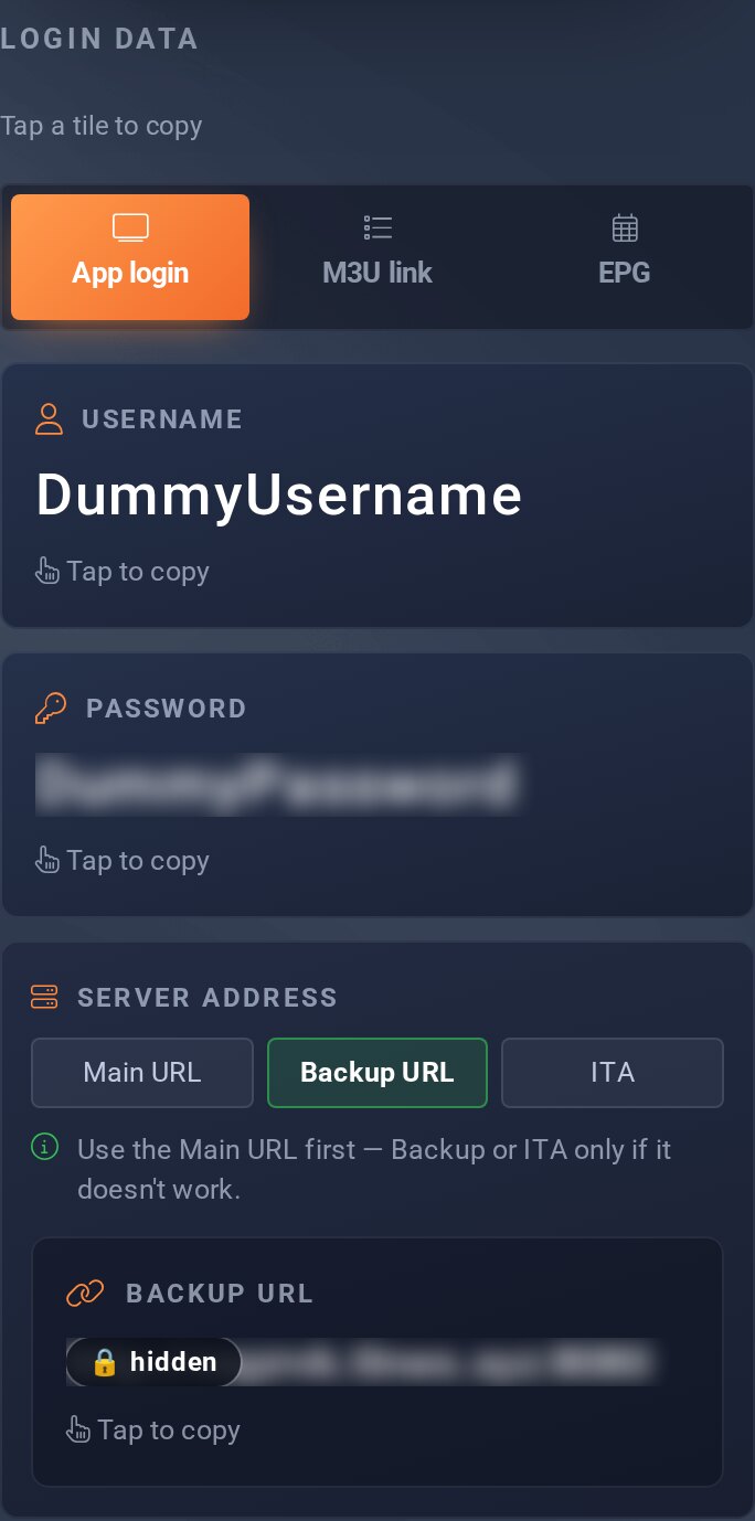 Login data on the phone