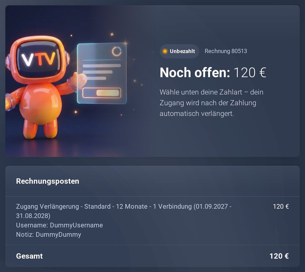 Rechnung: Notiz unter dem Zugang