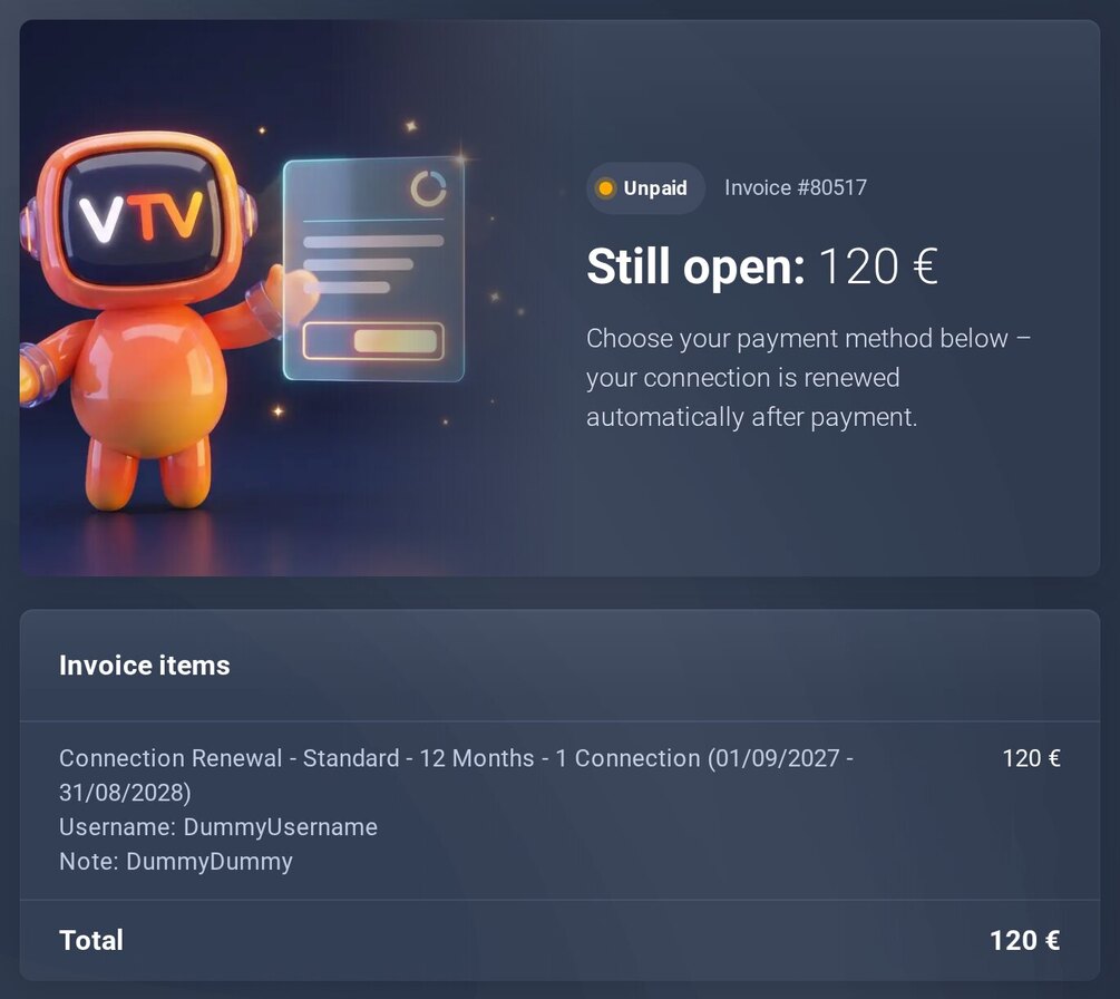 Invoice: note below the connection